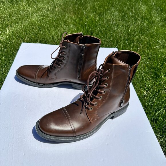 Kenneth Cole Reaction Lace Up Brown Boots for Men for Sale  Kenneth Cole Faux Leather Men\'s Ankle Lace up Boots Brown sz 10.5